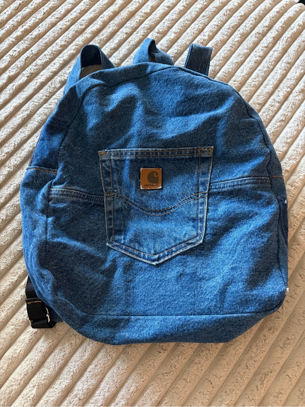 Vintage Reworked Carhartt Denim Backpack Plaid Lined Streetwear Bag